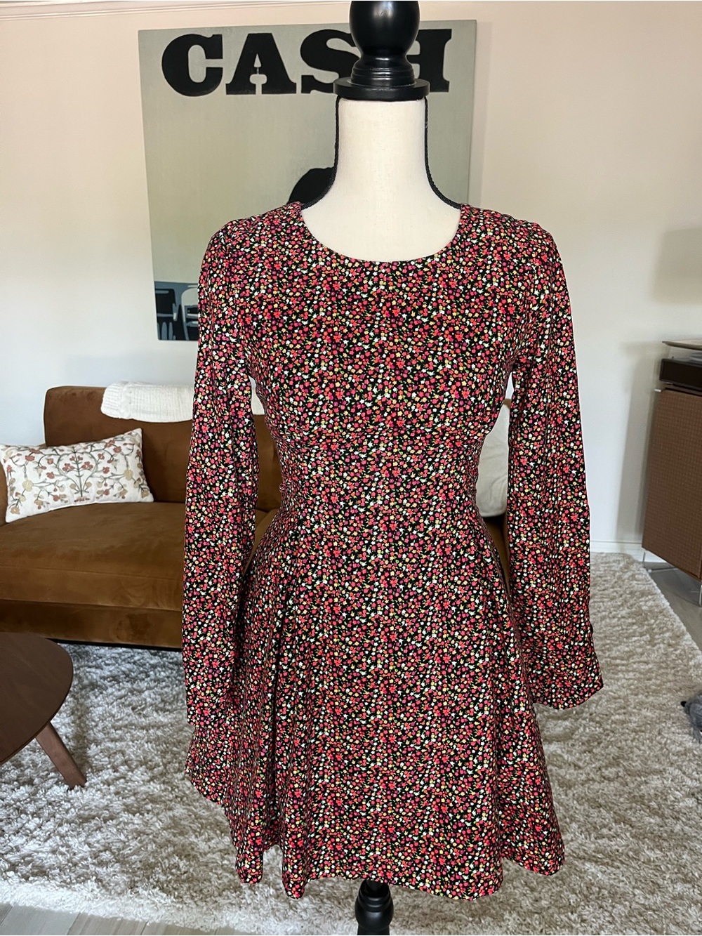 Floral Long-Sleeve Fit & Flare Dress - Red Floral